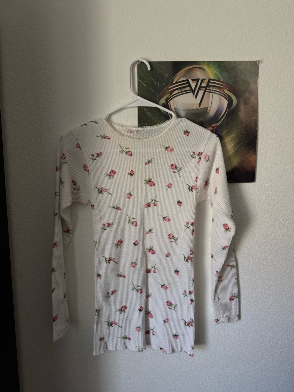 Y2K White Floral Long-Sleeve Thermal Top